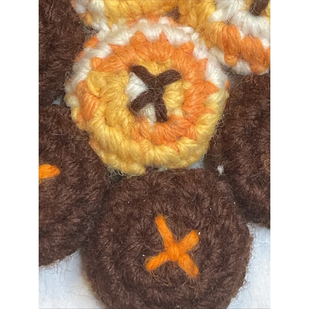 Vintage Crochet Hot Pad Trivet | Orange Brown Circles‎ with Xs | Cottage Grandma